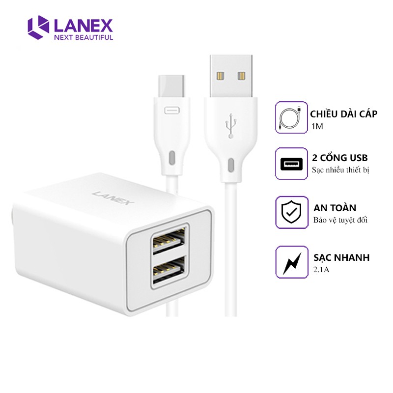 Bộ Sạc Nhanh Lanex Type-C 2.1A  hàng chính hãng, chất lượng tốt